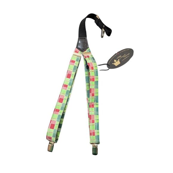 Littlest Prince Couture Adjustable Toddler Suspenders - Green & Red Plaid - Picture 3 of 3